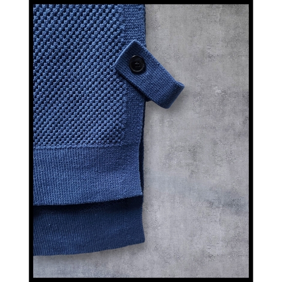 Banana Republic Long Knit Turtleneck Sweater Vest Open Belted Sides Blue Medium - Picture 3 of 11